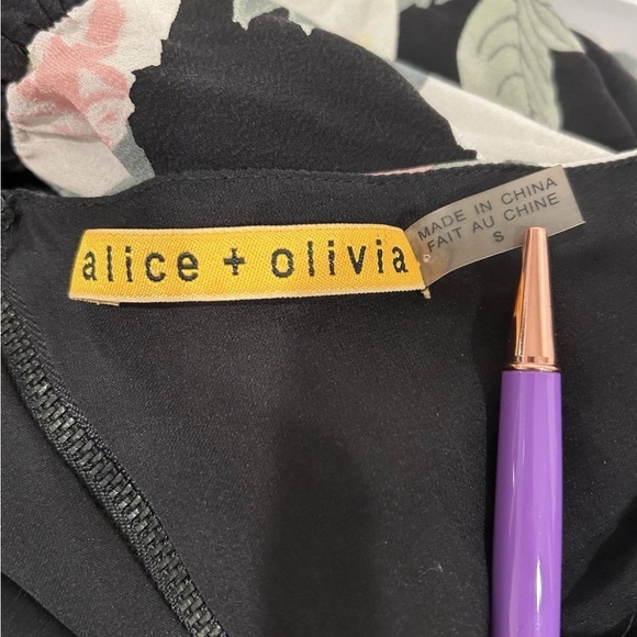 Alice + Olivia Women's Floral Bouquet Silk Chiffon Dress Size S One Shoulder - Picture 3 of 4